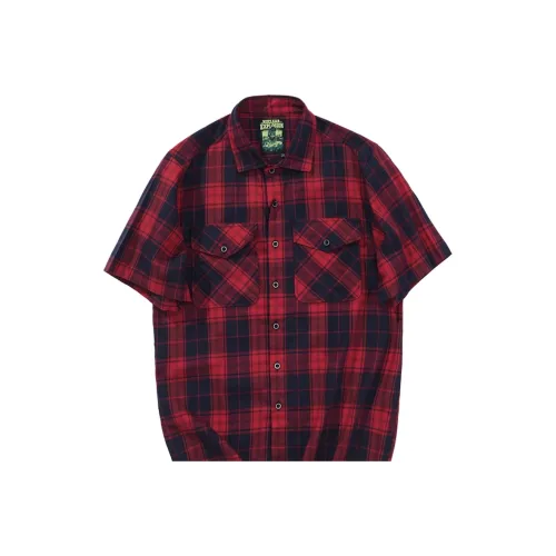 NUCLEAR EXPLOSION Красный черный клетчатый унисекс рубашки