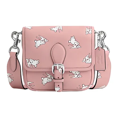 COACH X BIG WHITE RABBIT Frankie Коровья кожа Курьерская сумка Сумка через плечо Маленькая Женская Розовая