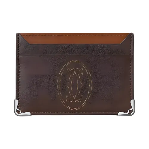 Cartier Кожаные Аксессуары Must De Cartier, Футляр Для Кредитных Карт Телячья Кожа Шоколадного Цвета С Мотивом В Виде Вкраплений, Палладиевая Отделка