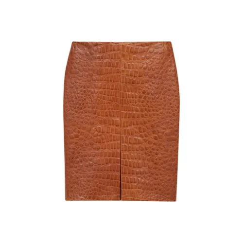 SAINT LAURENT FW25 Кожаные короткие юбки Женские Ржаво-коричневый