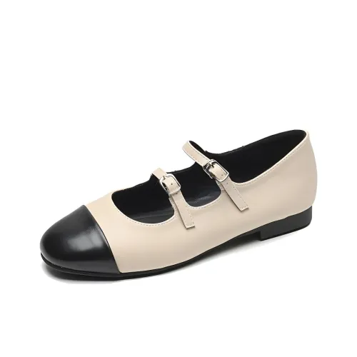 WEISHIBANGWEI Туфли Мэри Джейн с плоской подошвой 2 см женские абрикосовые