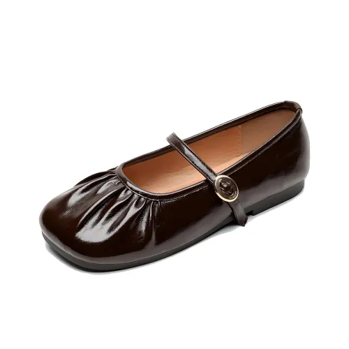WEISHIBANGWEI Туфли Mary Jane с плоской подошвой 1 см женские коричневые