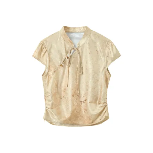 3COLOUR Шампанское Цветочный Женские Шифоновые Рубашки