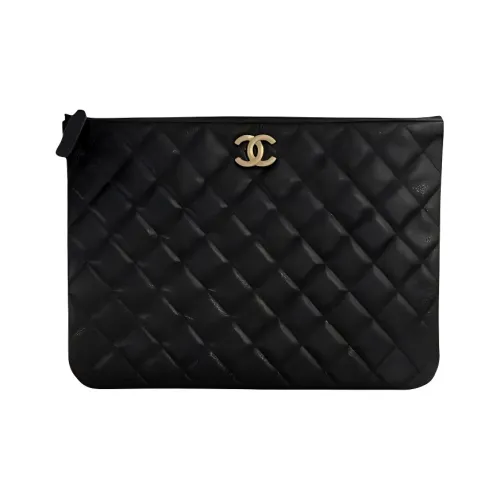 CHANEL Коровья кожа крупнозернистая клатч среднего размера женский черный