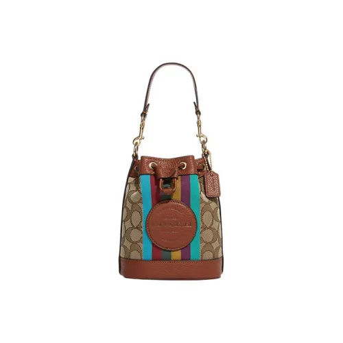 COACH Dempsey Ткань с коровьей кожей Ведрообразная сумка Сумка Сумка через плечо Сумка через плечо Мини Женская Хаки