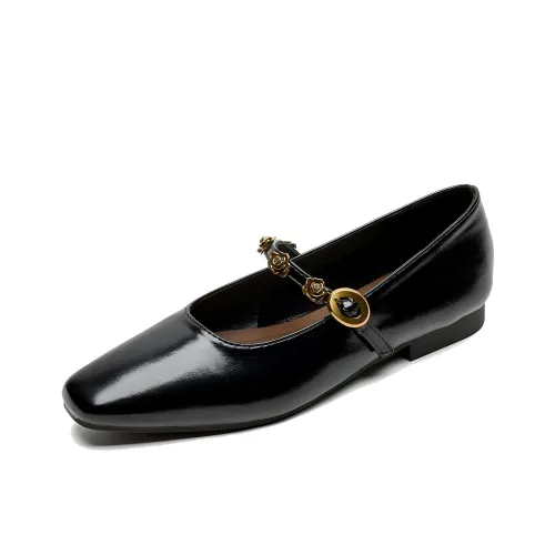 WEISHIBANGWEI Туфли Mary Jane с плоской подошвой 2 см женские черные