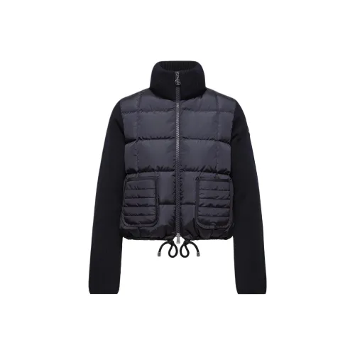 Moncler Квадратный Стеганый Утепленный Шерстяной Кардиган с Застежкой-молнией Пуховик Женский Морской Синий