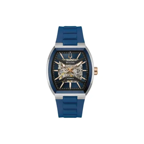 BULOVA Мужские часы Автоматический механический механизм Резиновый ремешок 40 мм Синий циферблат