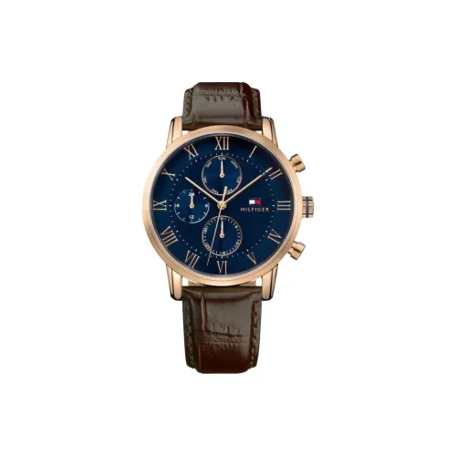 Tommy Hilfiger Мужские часы Кварцевый механизм Кожаный ремешок 44 мм Синий циферблат
