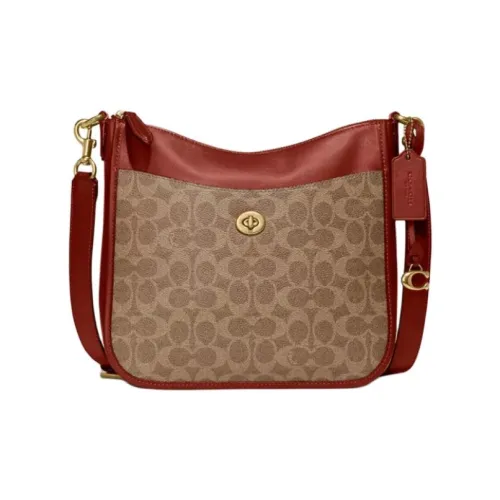 COACH Chaise Холщовая ткань с покрытием сумка через плечо большая женская коричневый и розово-красный
