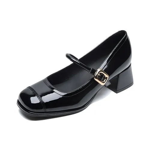 WEISHIBANGWEI Грубый каблук Мэри Джейн туфли 5 см женские черные