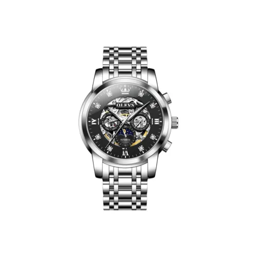 OLEVS Wisdom Series Механический механизм ремешок из нержавеющей стали черный циферблат мужские часы