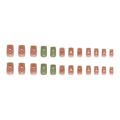 XUNQIANSE Blush Heart Green Grape Наклеивающийся False Nail Овал Розовый Смудж Французский 24 шт