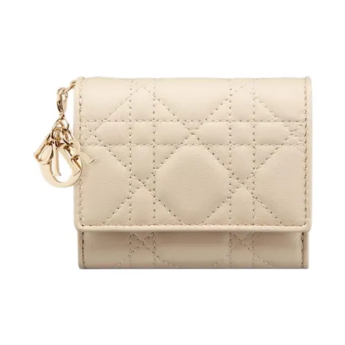 DIOR Lady Dior Sheepskin Wallet Women's Beige