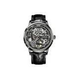 Черная кожа, черный корпус, серый циферблат, серебряная застежка