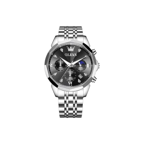 OLEVS Wisdom Series Кварцевый механизм ремешок из нержавеющей стали черный циферблат мужские часы