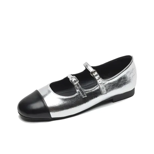 WEISHIBANGWEI Туфли Мэри Джейн с плоской подошвой 2 см женские серебряные