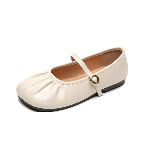 WEISHIBANGWEI Туфли Мэри Джейн с плоской подошвой 2 см женские абрикосовые