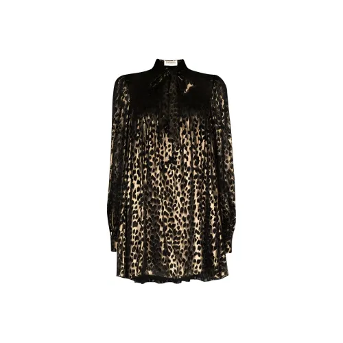 SAINT LAURENT Золотые Женские Длинные Платья с Рукавами