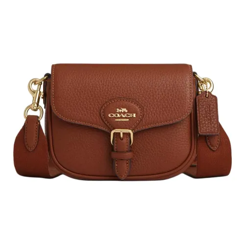 COACH Amelia Мягкая кожа седло сумка через плечо маленькая женская золотая и деревянная красная