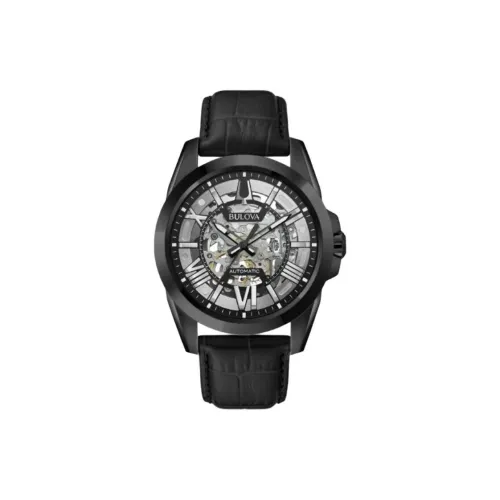 BULOVA Мужские часы Автоматический механический механизм Коровья кожа Ремешок 43 мм Черепный циферблат Часы для мужчин