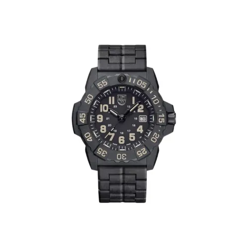 LUMINOX Кварцевый механизм Мужские часы Часы 45 мм Черный циферблат Углеродное волокно Чехол для часов Резиновый ремешок