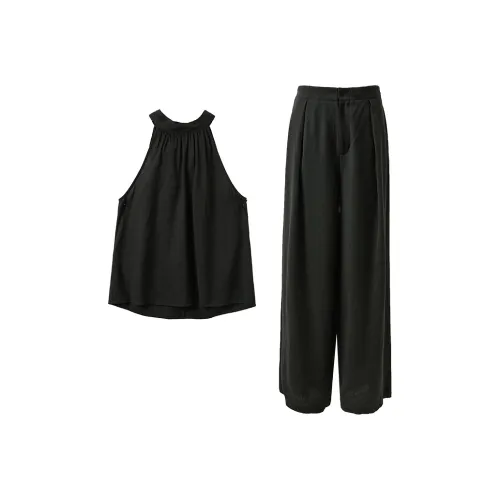 3COLOUR Одежда Комплекты Классический черный Топ+Штаны Женские Повседневные Костюмы