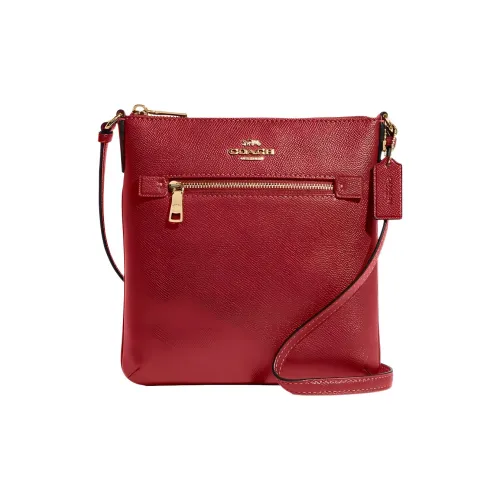 COACH Rowan Крестообразная текстура Кожа Сумка через плечо Мини Женская Красная