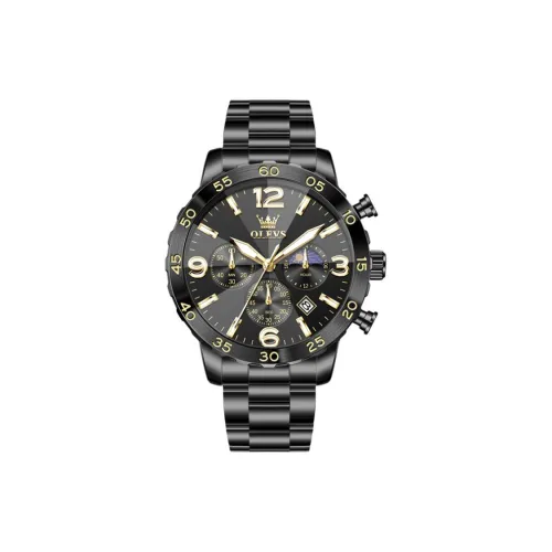 OLEVS Play The Cool Series Кварцевый механизм Нержавеющий стальной ремешок Часы Мужские Черный циферблат