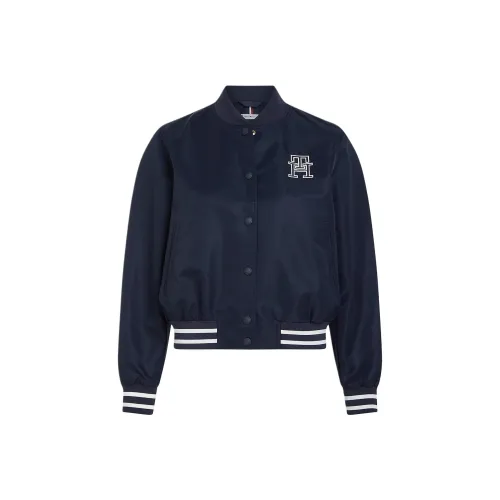 Tommy Hilfiger FW23 VARSITY Монограмма Bomber Куртка Куртки Пустыня Небесный Куртки Пальто Женские Морской Синий