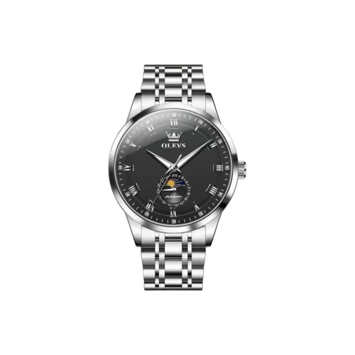 OLEVS Wisdom Series Механический механизм ремешок из нержавеющей стали черный циферблат мужские часы