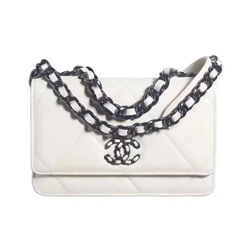 CHANEL 19BagWOC21K Winter Коровья кожа Сумка через плечо Мини Женская Белый Черный