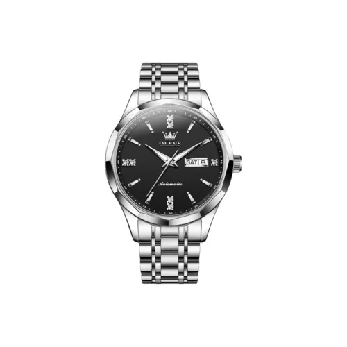 OLEVS Wisdom Series Механический механизм ремешок из нержавеющей стали черный циферблат мужские часы