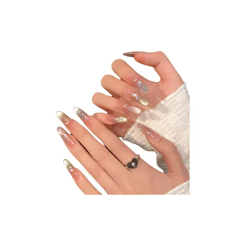 Suiyiie Handcrafted False Nail Энергичный вид Радужный Кошачий глаз Искра Овал Дофаминовая одежда Румяна Пятно Милый