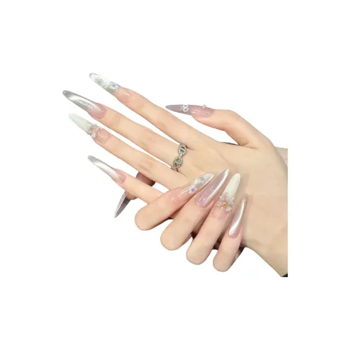 XIAMEIYU Минималистский стиль Боковая сторона Свет Ручной работы Кошачий глаз Nail Art 35 мм Фальшивый ногтик Заостренный тип Розовый Смужка Французский