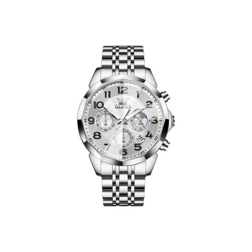 OLEVS Play The Cool Series Кварцевый механизм Нержавеющий стальной ремешок Часы Мужские Белый циферблат