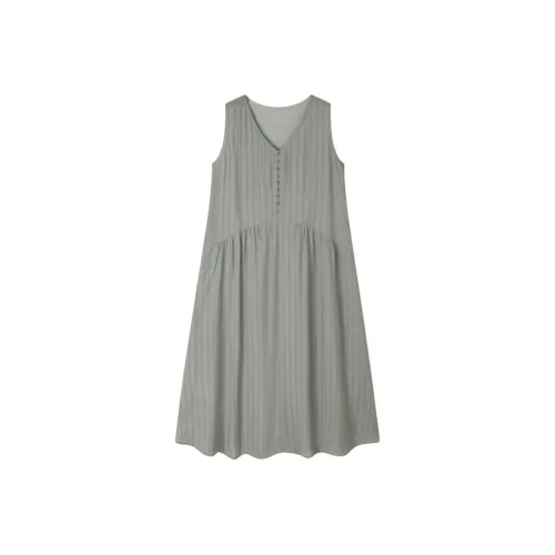 IHIMI Серо-зеленые Женские Платья без рукавов