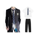 Черный комплект из 4 предметов [пальто + рубашка + галстук + брюки делового костюма]