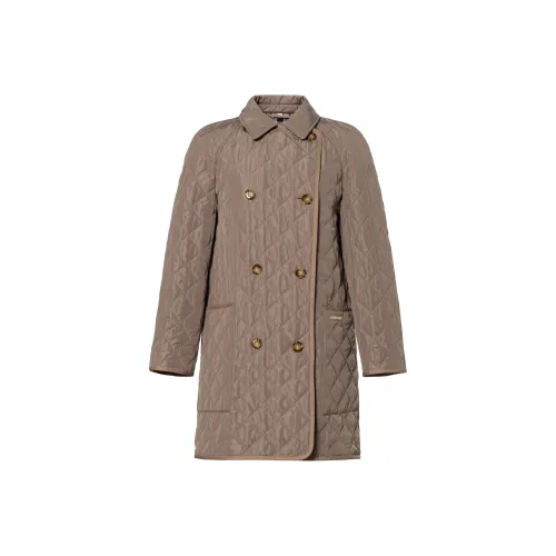 Burberry Хлопковый пуховик женский серо-шалфейного и зеленого цвета