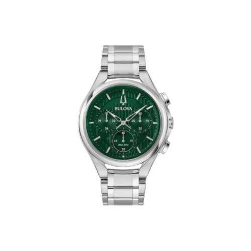 BULOVA Мужские часы Кварцевый механизм Ремешок из нержавеющей стали 44 мм Зеленый циферблат