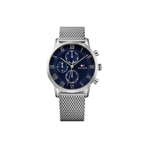 Tommy Hilfiger Мужские часы Кварцевый механизм Ремешок из нержавеющей стали 44 мм Синий циферблат