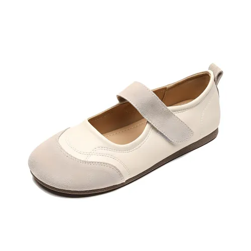 WEISHIBANGWEI Туфли Мэри Джейн с плоской подошвой 1 см женские абрикосовые