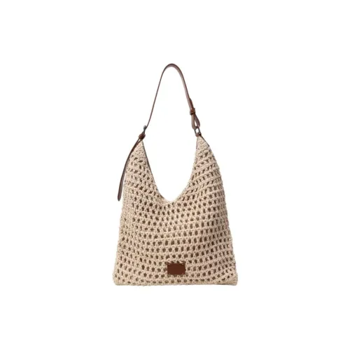 PAYOT Linen Synthetic Leather Shoulder Bag Women's Beige Apricot