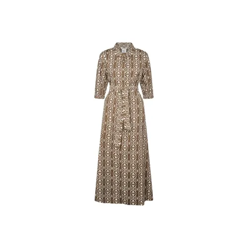 MaxMara Длинное платье с длинными рукавами женское коричневое