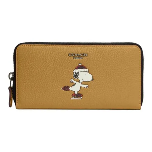 COACH PEANUTS Collaboration Аккордеонный кошелек Утонченный Pebble Pattern Кожа Кошелек Маленький Мужской Желтый