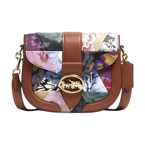 COACH X Kaffe Fassett Georgie Кожа Dionysus Плечевая сумка седельная сумка сумка через плечо маленькая женская коричневая