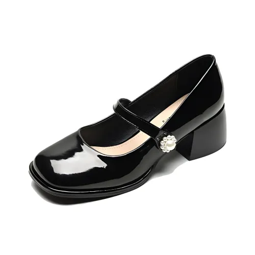 WEISHIBANGWEI Грубый каблук Мэри Джейн туфли 5 см женские черные