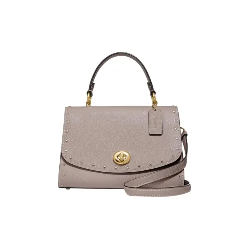 COACH Tilly Twill Leather Сумка через плечо Сумка через плечо Сумка среднего размера Женская Серый Береза Золото