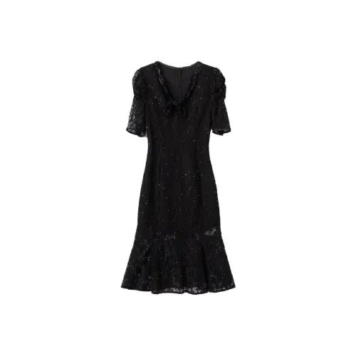 ZRAU Black Женские Короткие Платья с Рукавами