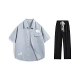 Светло-синие + черные повседневные штаны